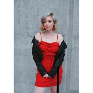 OMD X Nastygal red lace up mini dress